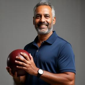 Bowling Coach Amit Patel demonstrating a bowling grip.