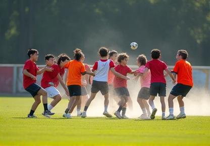 A group of students performing a synchronized fielding drill, emphasizing teamwork and agility.