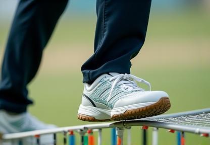 A cricketer performing a ladder drill as part of a sports-specific fitness routine.