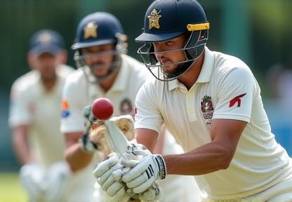 Adult cricketers engaged in intense, focused training drills on a practice pitch.