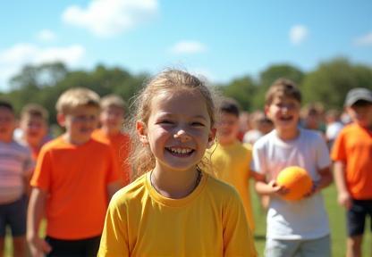 A large group of smiling kids participating in a cricket summer camp activity.
